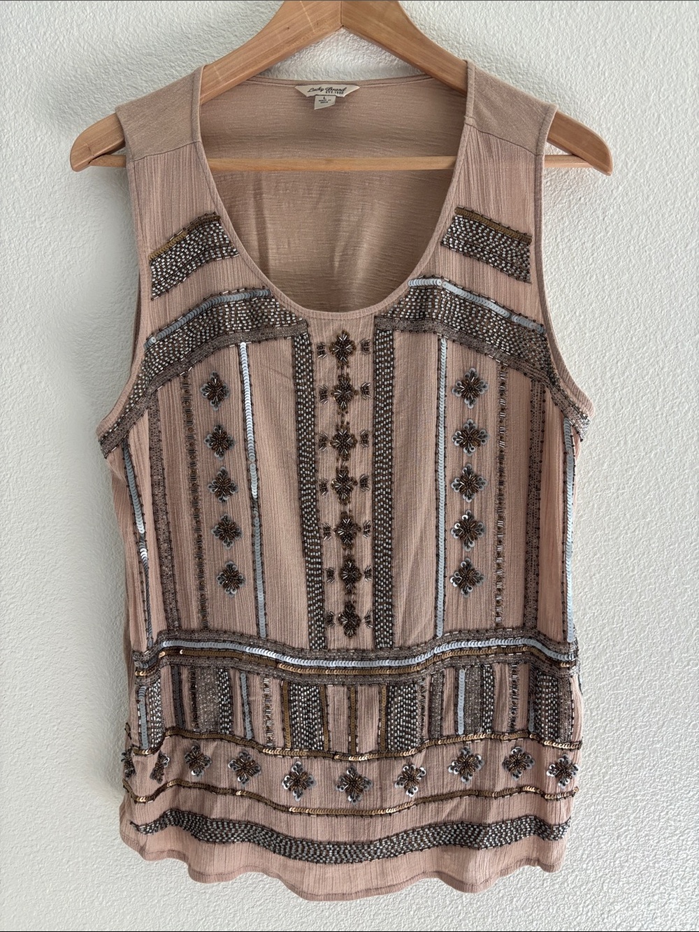 Lucky Brand Bohemian Beaded Sleevless Tee Size Large | beaded | sequins | boho